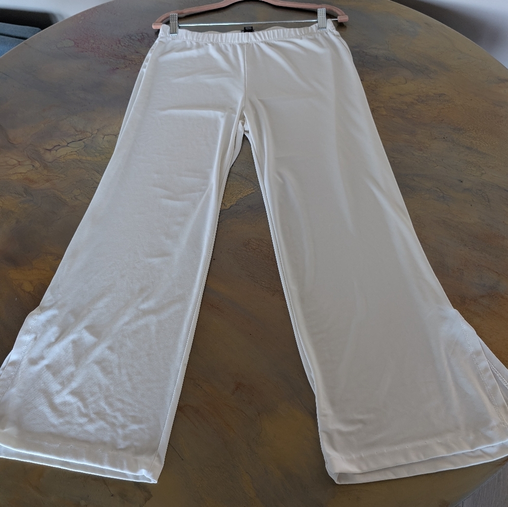 Clara Sun Woo Ivory Spandex Stretch Crop Wide Leg Pants Size L